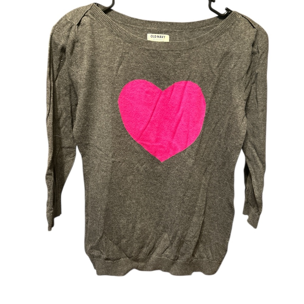 Old Navy Gray Pullover with Pink Heart